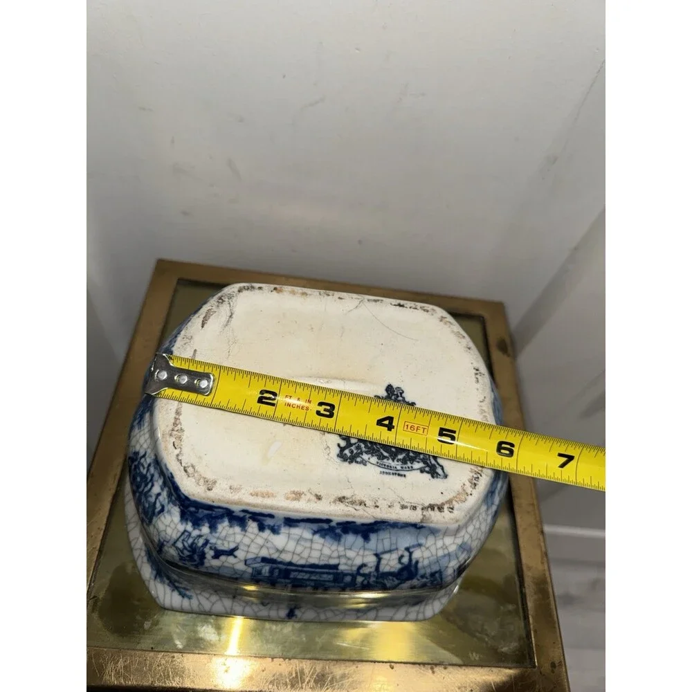 Vintage Blue & White Crackle Glaze Cachepot Planter Bowl